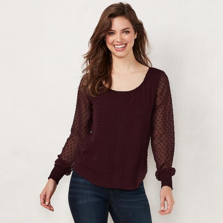 Women's Lc Lauren Conrad Smocked Swiss Dot Top, Size: Xl, Drk Purple