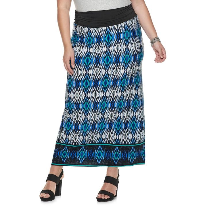 Plus Size Apt. 9&reg; Print Column Maxi Skirt, Women's, Size: 1xl, Blue Teal