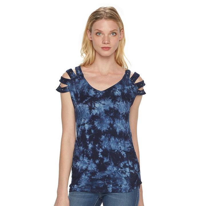 Women's Rock & Republic&reg; Slashed Tie-dye Shirt, Size: Large, Med Blue