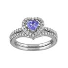10k White Gold 1/2 Carat T.w. Diamond & Tanzanite Heart Engagement Ring Set, Women's, Size: 7, Purple