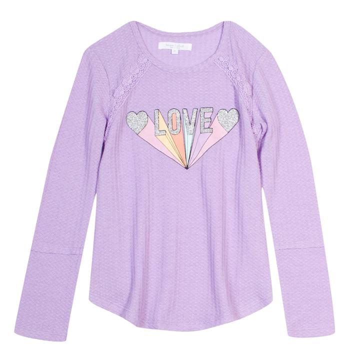 Girls 7-16 Harper & Elliott Lace Trim Textured Graphic Tee, Size: Large, Lt Purple