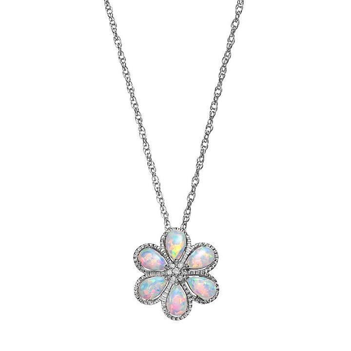 Sterling Silver Lab-created Opal & Lab-created White Sapphire Flower Pendant, Women's, Size: 18