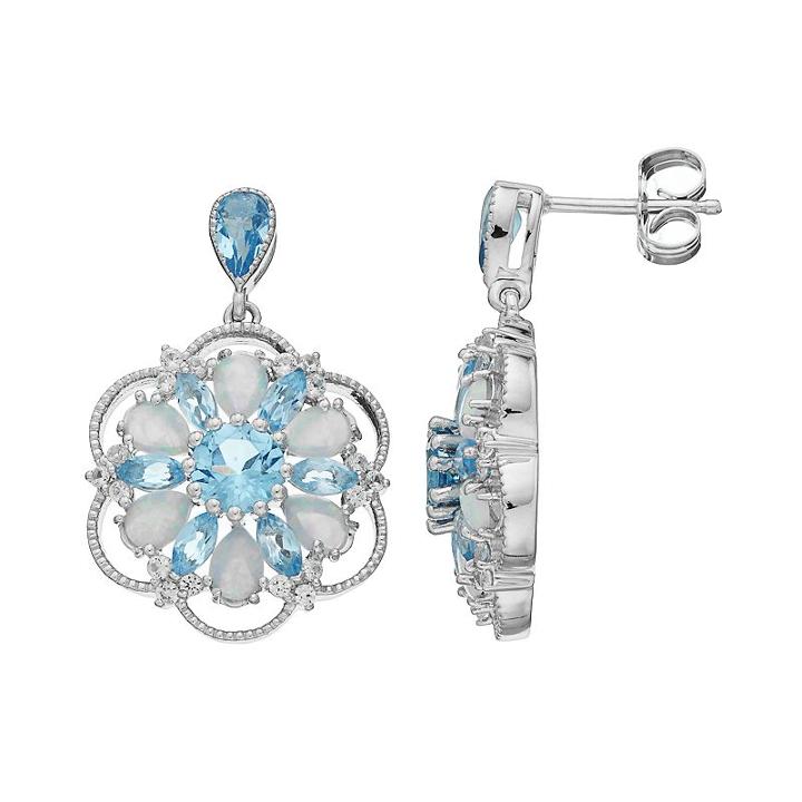Sterling Silver Gemstone Flower Drop Earrings, Women's, Blue