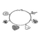 Love This Life Silver Plated Mother Daughter Heart & Flower Charm Bracelet, Women's, Grey