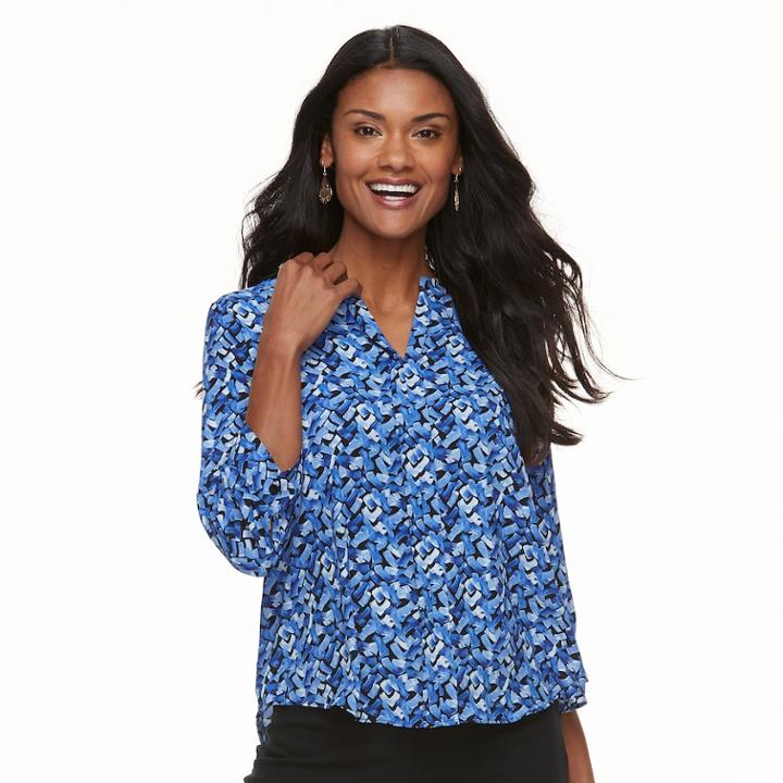 Petite Dana Buchman Flange Button Down Blouse, Women's, Size: S Petite, Brt Blue
