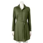 Women's Double Click Solid Shirtdress, Size: Xl, Green Oth