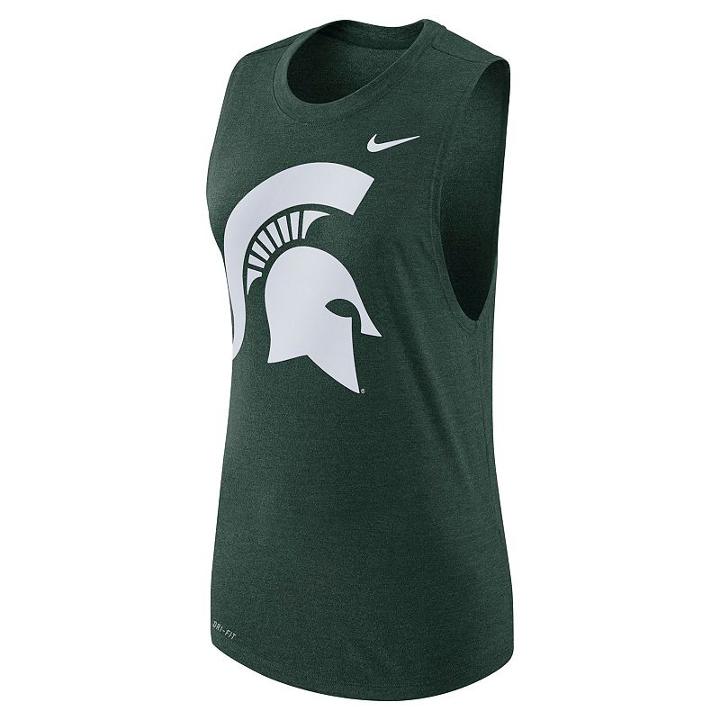 Women's Nike Michigan State Spartans Dri-fit Muscle Tee, Size: Small, Green