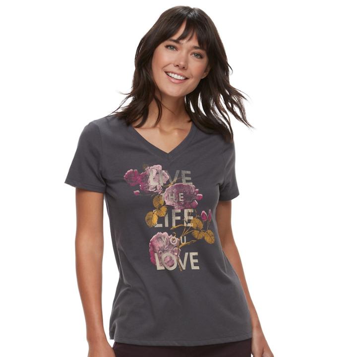 Women's Graphic V-neck Tee, Size: Xl, Grey