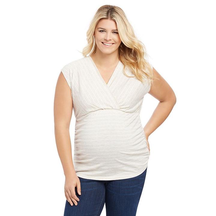 Plus Size Maternity Oh Baby By Motherhood&trade; Ruched Surplice Top, Women's, Size: 2xl, Lt Brown