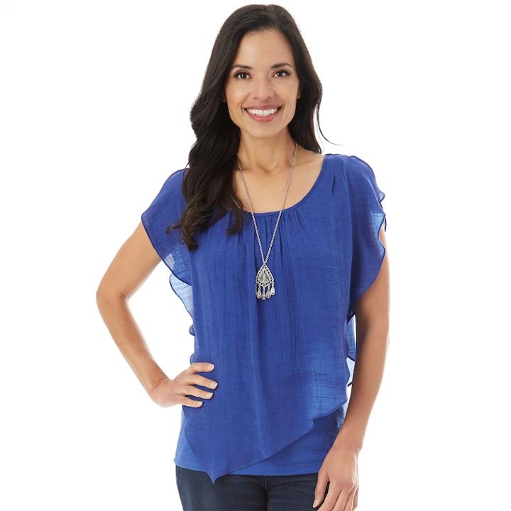 Petite Apt. 9&reg; Printed Popover Top, Women's, Size: Xl Petite, Dark Blue