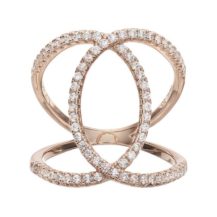 Fleur Cubic Zirconia Overlapping Loop Ring, Women's, Size: 7, Pink