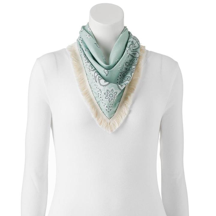 Mudd&reg; Fringed Paisley Bandana Square Scarf, Women's, Lt Green