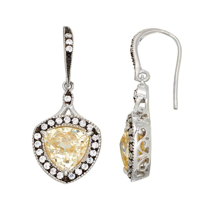 Siri Usa By Tjm Sterling Silver Cubic Zirconia Halo Drop Earrings, Women's, Yellow