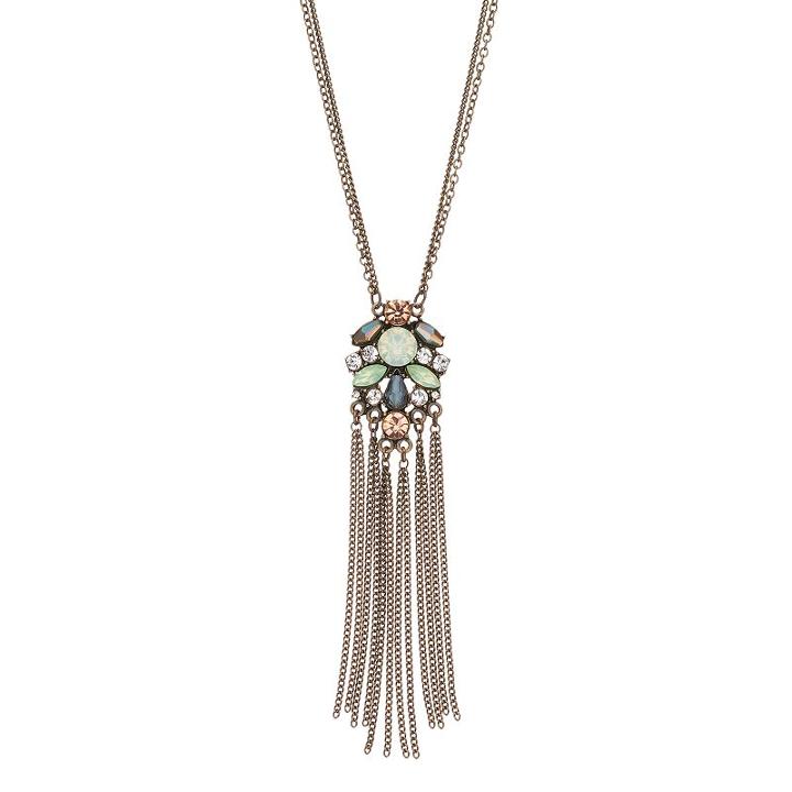 Lc Lauren Conrad Long Fringe Cluster Necklace, Women's, Lt Green