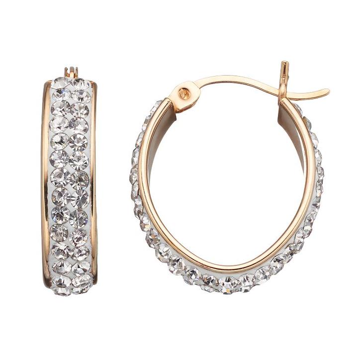 Crystal 14k Gold Over Silver Oval Hoop Earrings, Women's, White