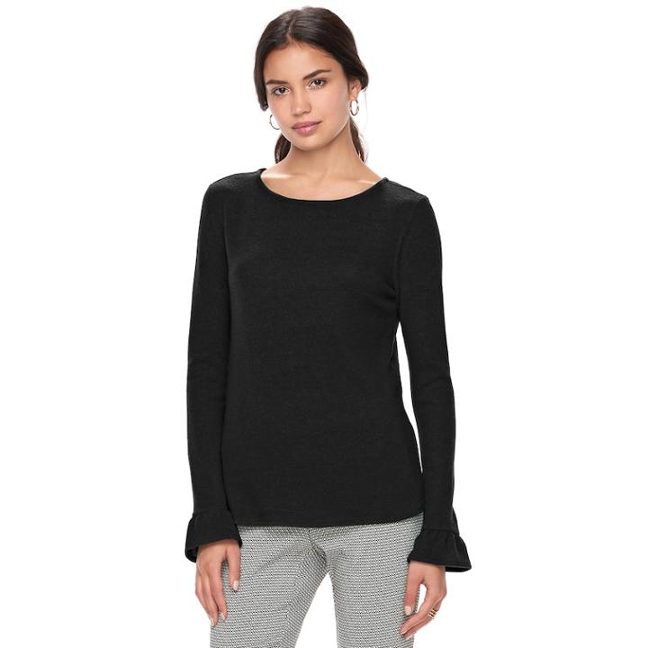 Women's Elle&trade; Ruffle Top, Size: Medium, Black