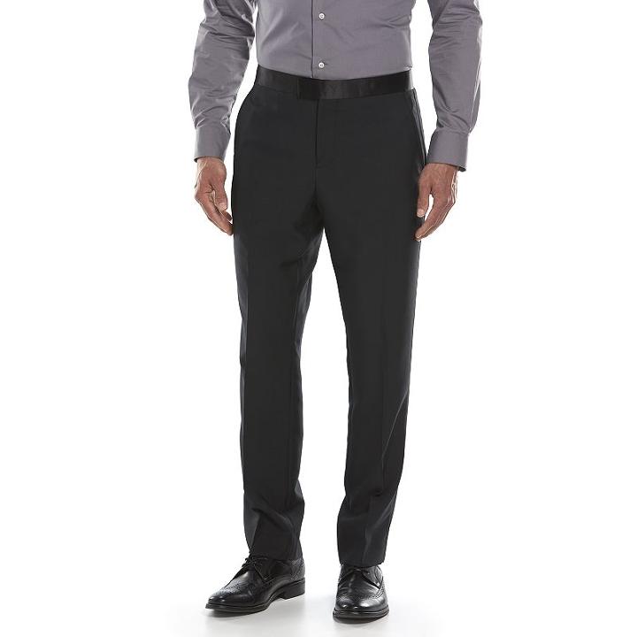 Men's Savile Row Modern-fit Black Tuxedo Pants, Size: 36x32