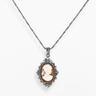 Sterling Silver Crystal Cameo Pendant, Women's, Size: 16, Brown
