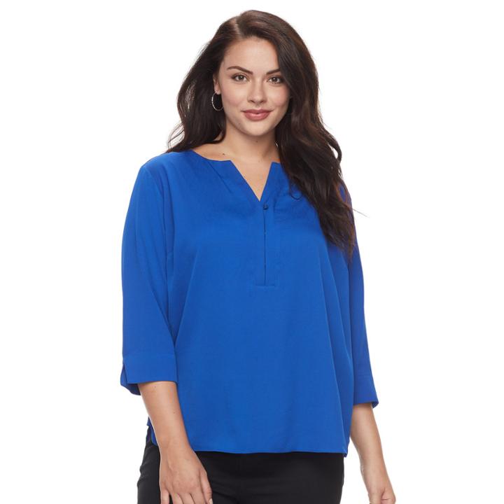 Plus Size Dana Buchman Popover Top, Women's, Size: 2xl, Med Blue