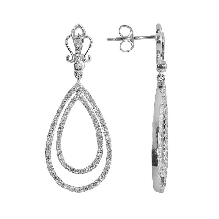 Sterling Silver 1-ct. T.w. Diamond Teardrop Earrings, Women's, White