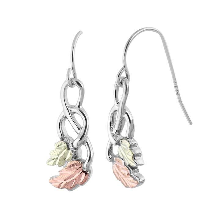 Black Hills Gold Tri-tone Leaf Drop Earrings In Sterling Silver, Women's, Grey