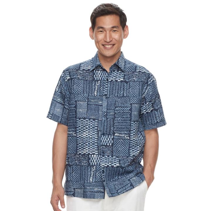 Men's Havanera Classic-fit Chevron Linen-blend Button-down Shirt, Size: Large, Dark Blue