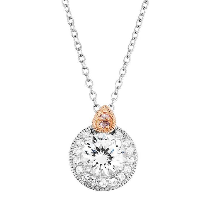 100 Facets Of Love Sterling Silver Lab-created White Sapphire Halo Pendant, Women's, Size: 18