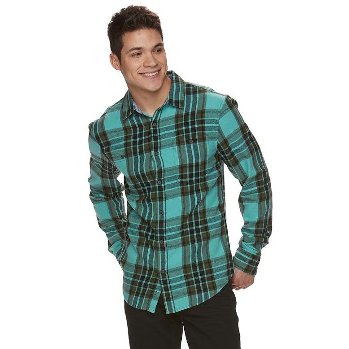 Men's Urban Pipeline&reg; Plaid Flannel Shirt, Size: Small, Turquoise/blue (turq/aqua)