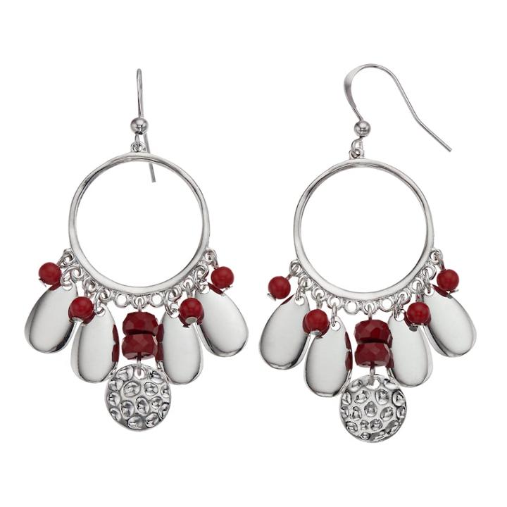 Red Bead Nickel Free Chandelier Drop Earrings, Women's