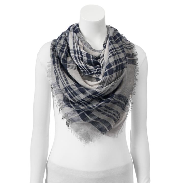 Sonoma Goods For Life&trade; Dip-dyed Twill Plaid Blanket Square Scarf, Women's, Blue (navy)