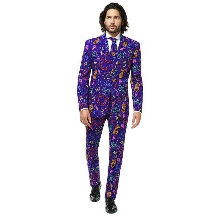 Men's Opposuits Slim-fit Doodle Dude Suit & Tie Set, Size: 38 - Regular, Med Purple