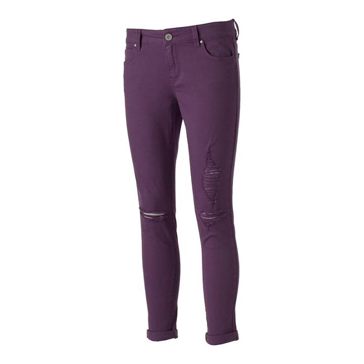 Juniors' Tinseltown Ripped Twill Ankle Pants, Girl's, Size: 5, Drk Purple
