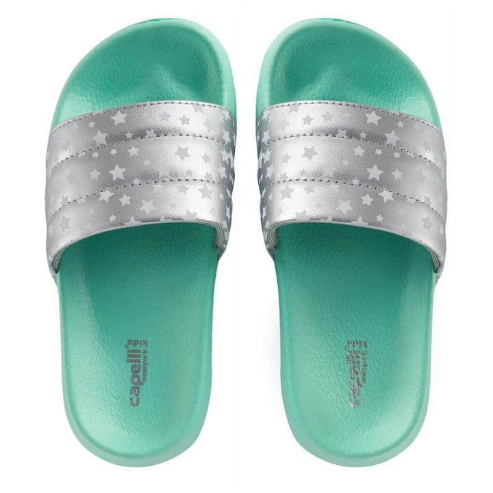 Girls 4-16 Elli By Capelli Star Print Slides, Size: 12/13, Lt Green