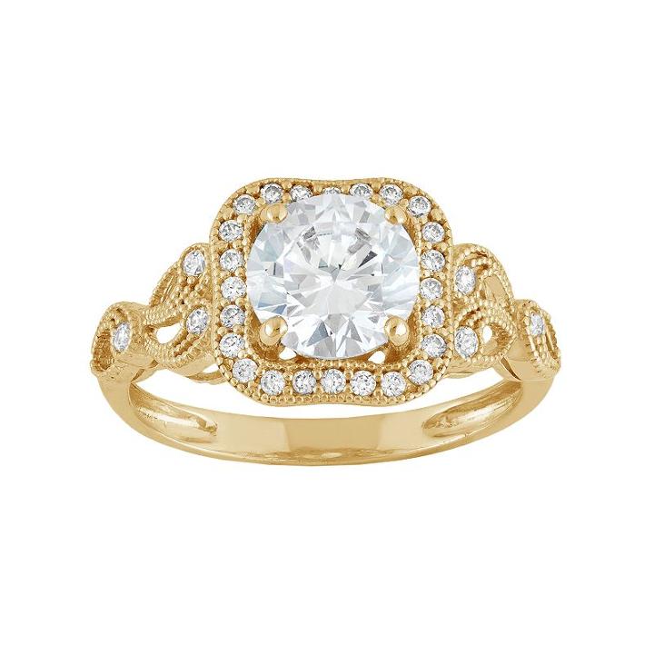 Cubic Zirconia Square Halo Engagement Ring In 10k Gold, Women's, Size: 10, White