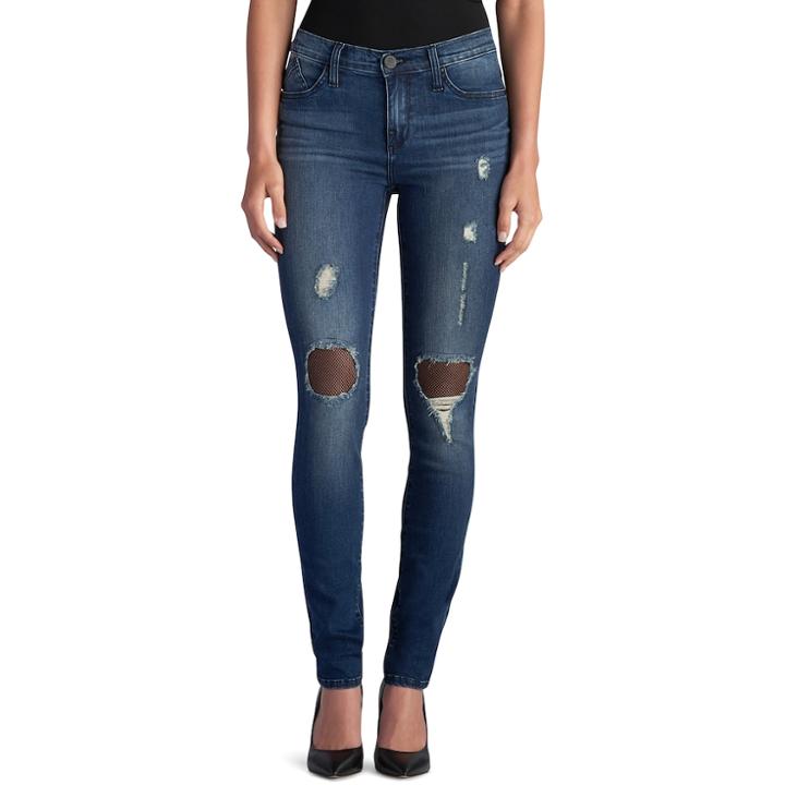 Women's Rock & Republic&reg; Berlin Ripped Mesh Skinny Jeans, Size: 18 T/l, Med Blue