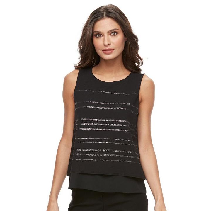 Petite Apt. 9&reg; Foil Mock-layer Top, Women's, Size: L Petite, Black