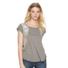 Women's Rock & Republic&reg; Embroidered Wings Tee, Size: Large, Med Beige