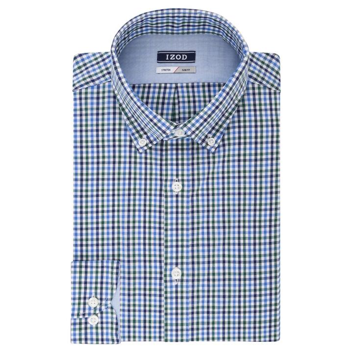 Men's Izod Slim-fit Button-down Collar Wrinkle-free Dress Shirt, Size: 16-34/35, Med Green