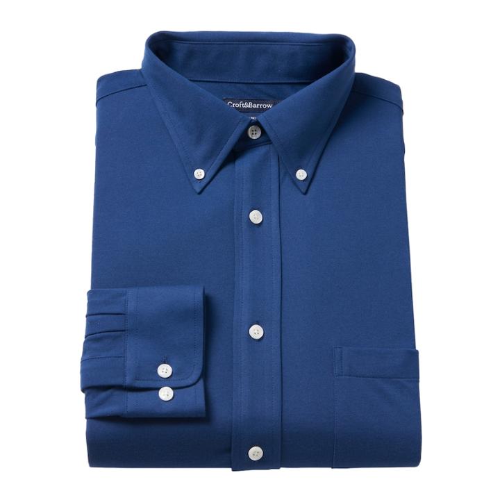 Men's Croft & Barrow&reg; True Comfort Regular-fit Stretch-collar Knit Dress Shirt, Size: 17-34/35, Blue