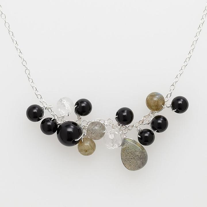 Sterling Silver Black Onyx Necklace, Women's, Grey
