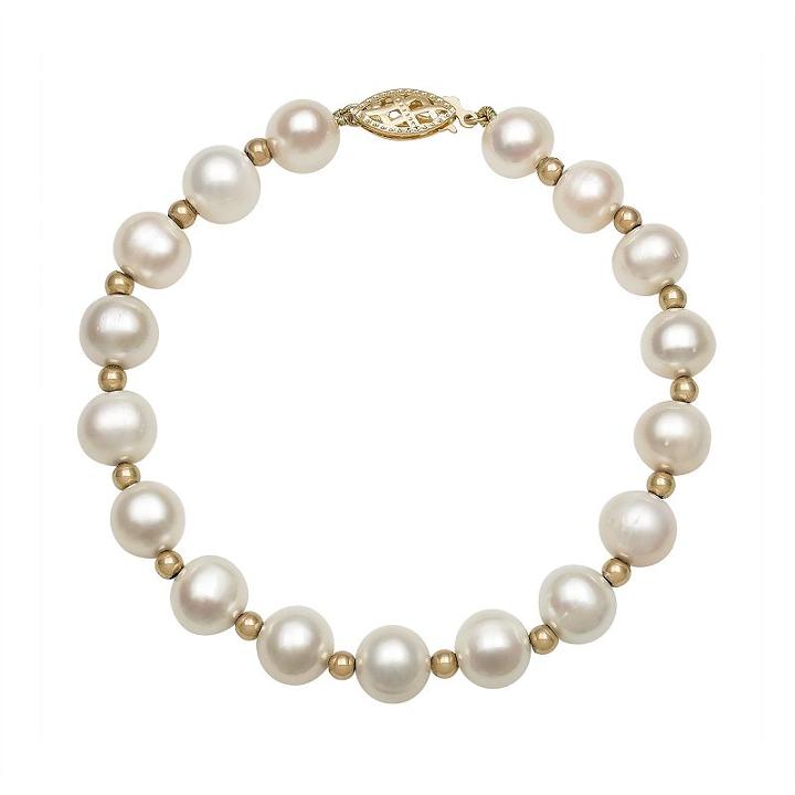 14k Gold Freshwater Cultured Pearl Bracelet, Women's, Size: 7.5, White