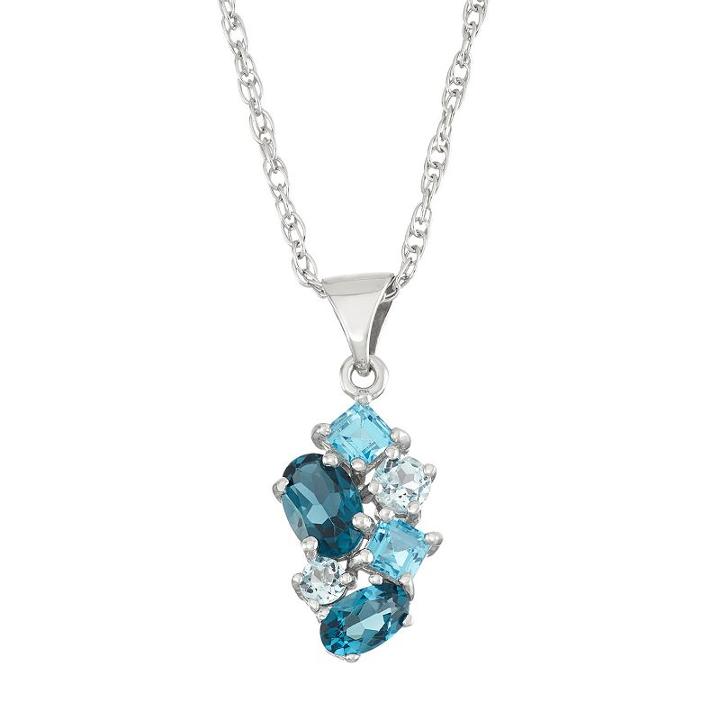 Sterling Silver London Blue Topaz, Swiss Blue Topaz & Sky Blue Topaz Cluster Pendant Necklace, Women's, Size: 18