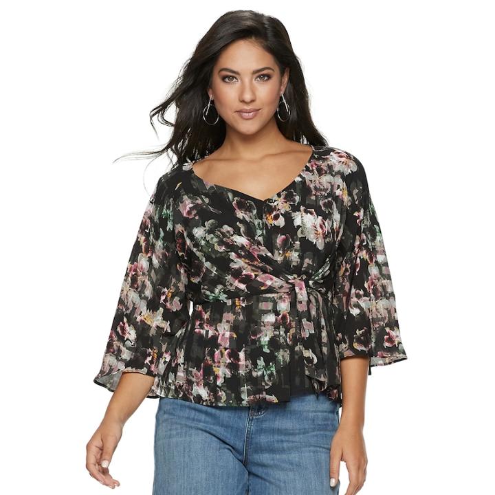 Women's Jennifer Lopez Knot-front Crepe Top, Size: Xl, Black