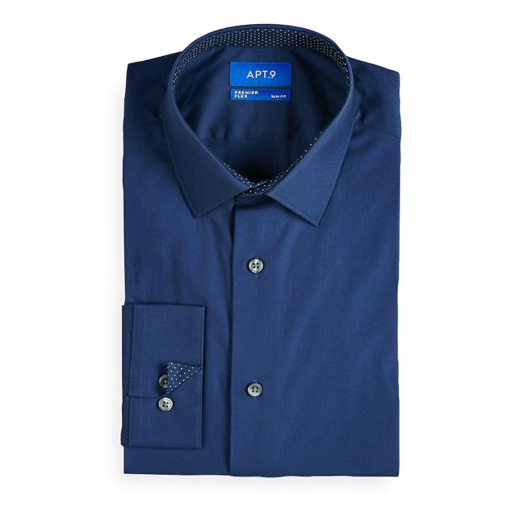 Men's Apt. 9&reg; Slim-fit Hybrid Stretch Dress Shirt, Size: 17.5-32/33, Blue