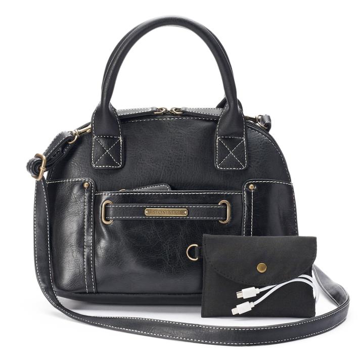 Stone & Co. Megan Phone Charging Small Dome Satchel, Women's, Black