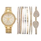Women's Crystal Watch & Tri Tone Bracelet Set, Size: Medium, Gold