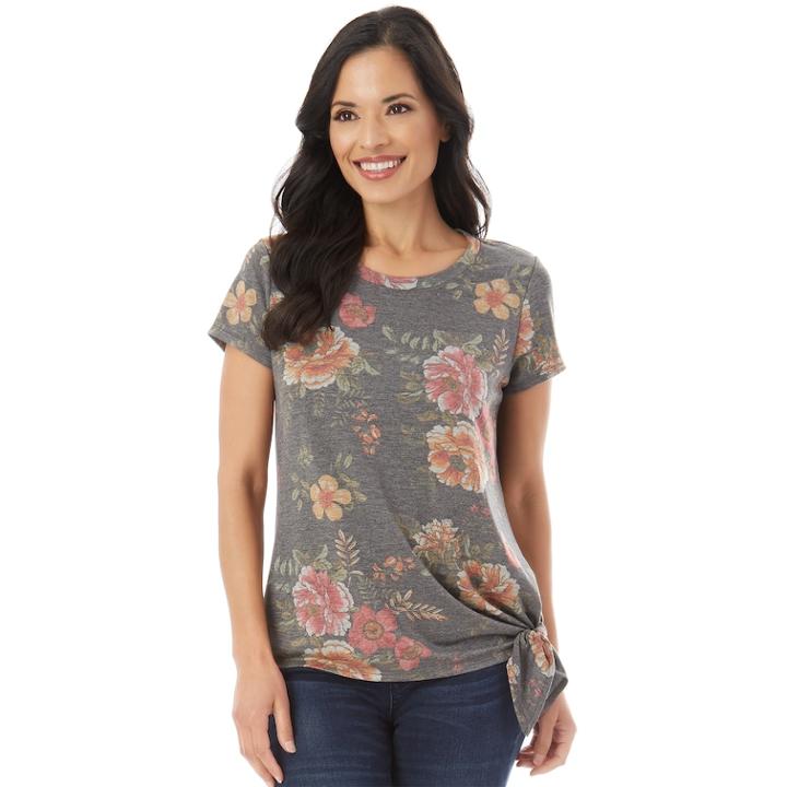 Women's Apt. 9&reg; Knot Hem Tee, Size: Large, Charcoal Floral Terry