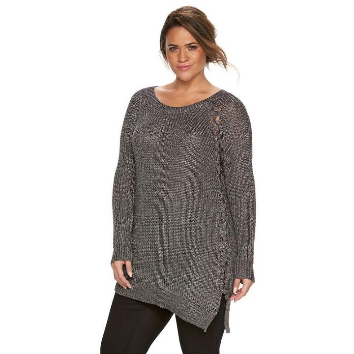 Plus Size Rock & Republic&reg; Asymmetrical Tunic Sweater, Women's, Size: 0x, Grey (charcoal)