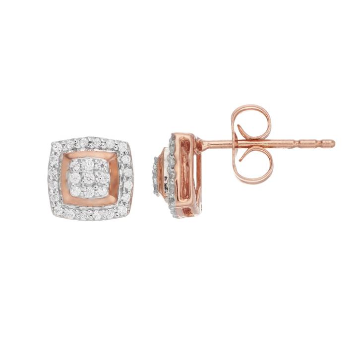 10k Rose Gold 1/5 Carat T.w. Diamond Square Cluster Earrings, Women's, White