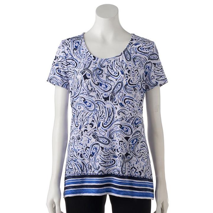 Women's Croft & Barrow&reg; Scoopneck Jacquard Top, Size: Large, Dark Blue